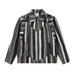 Collision stripes patchwork irregular lapel zipper jacket