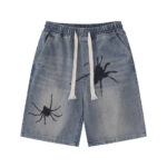 Summer casual washed old spider hand-painted denim shorts