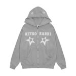 Pentagram embroidered letters hooded cardigan sweatshirt