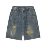 Casual loose fitting wide leg washed and torn denim shorts