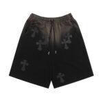 Gradient cross applique leather embroidery shorts