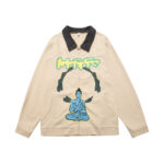 Buddha print collision color lapel zipper shirt jacket