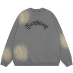 Tie-dye spray-painted letters printed round neck long-sleeved men’s sweatshirt